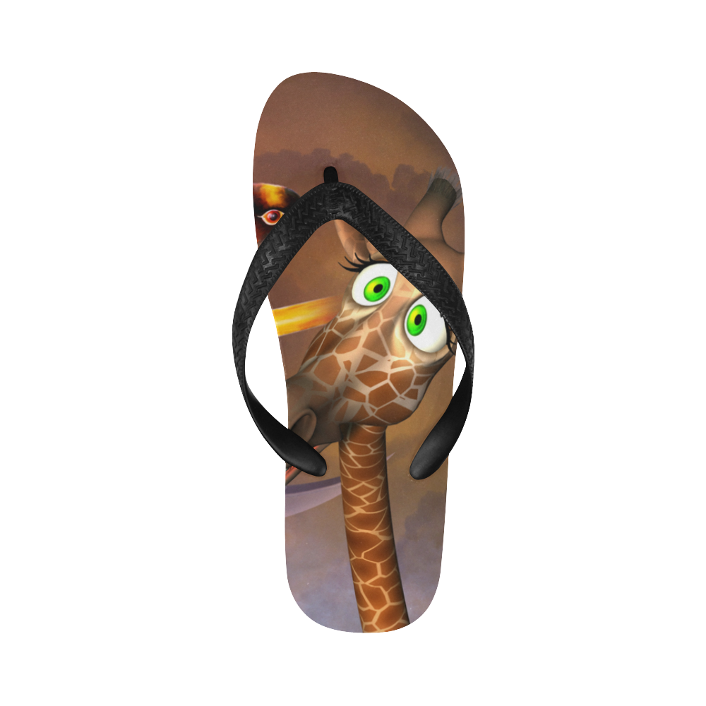 Funny giraffe with parrot Flip Flops for Men/Women (Model 040)