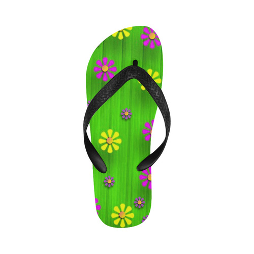 flower print on green Flip Flops for Men/Women (Model 040)