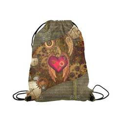 Steampunk, heart with wings Large Drawstring Bag Model 1604 (Twin Sides)  16.5"(W) * 19.3"(H)