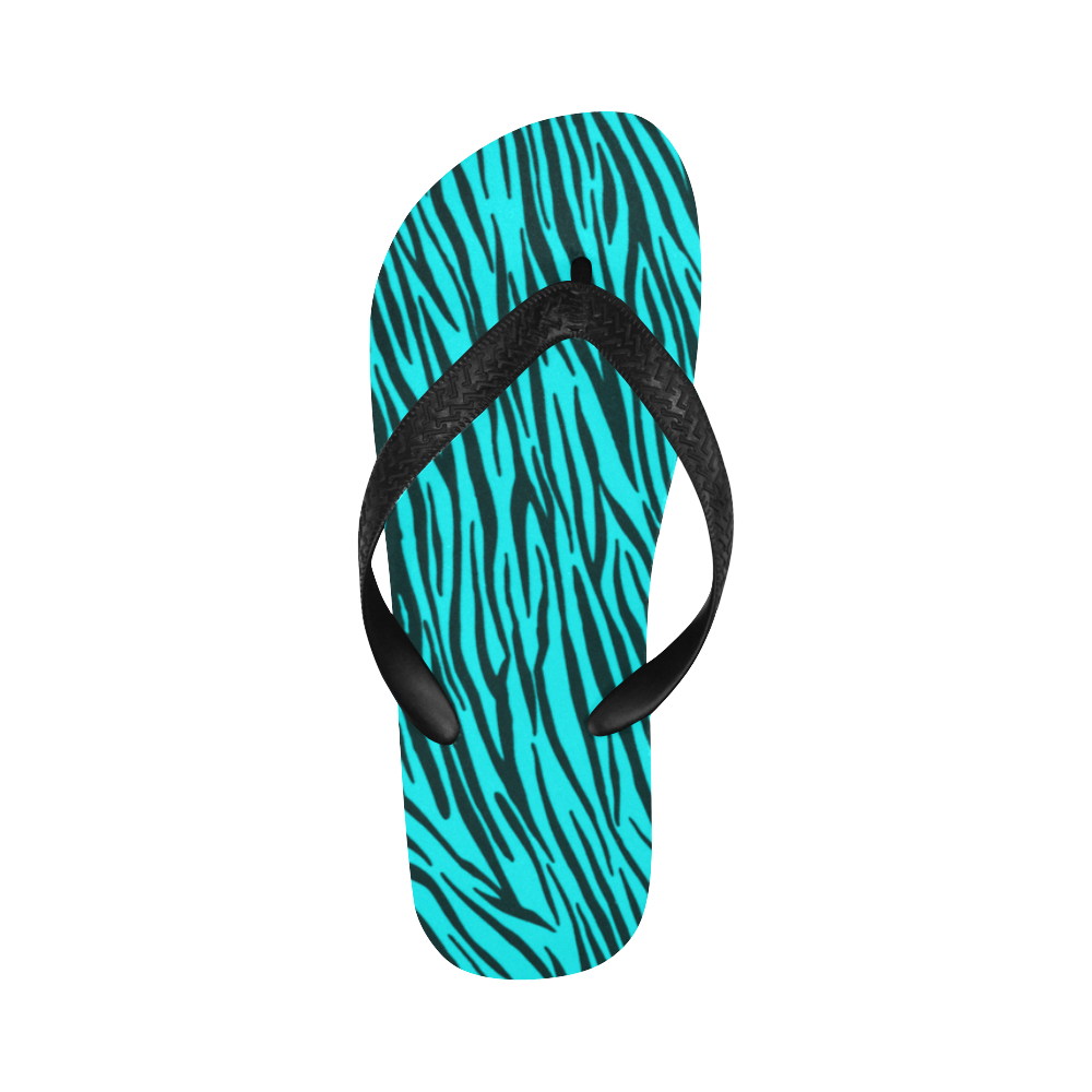 Turquoise Zebra Stripes Fur Pattern Flip Flops for Men/Women (Model 040)