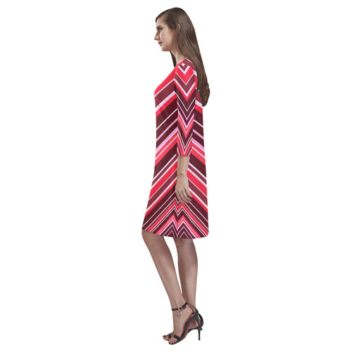Red Chevron Pattern Rhea Loose Round Neck Dress(Model D22)