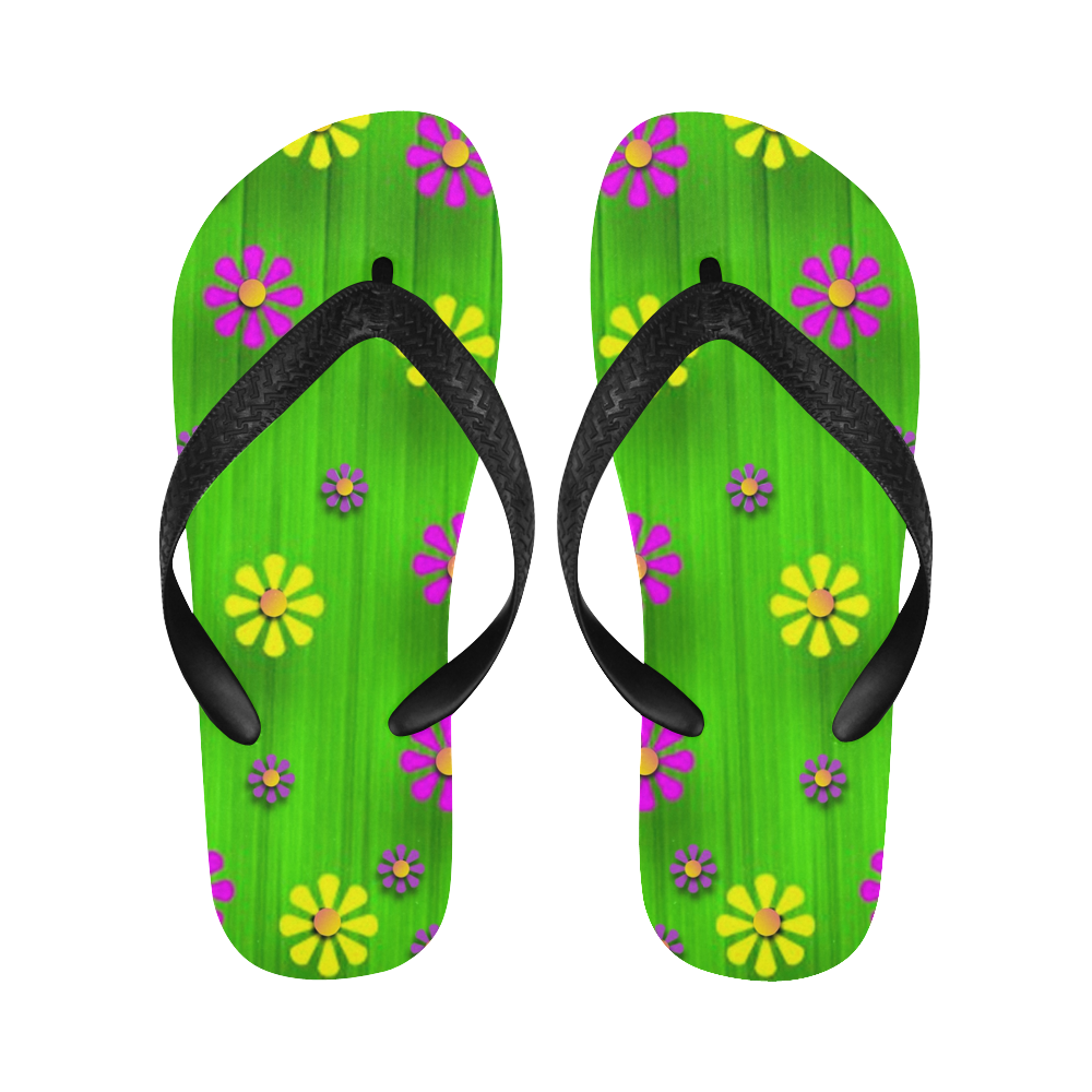 flower print on green Flip Flops for Men/Women (Model 040)