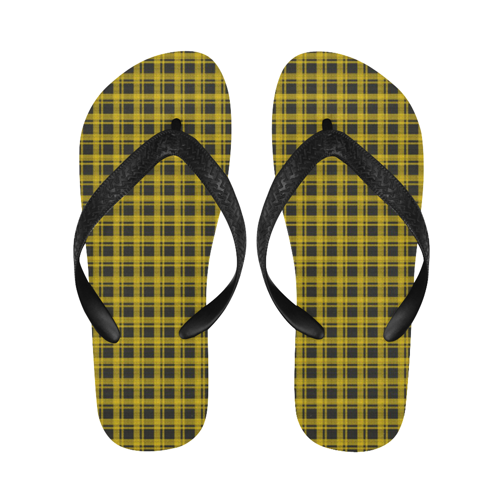 checkered Fabric yellow  black by FeelGood Flip Flops for Men/Women (Model 040)