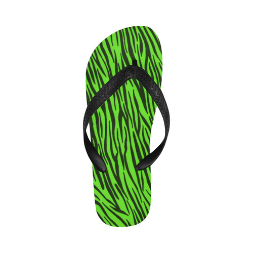 Green  Zebra Stripes Fur Pattern Flip Flops for Men/Women (Model 040)