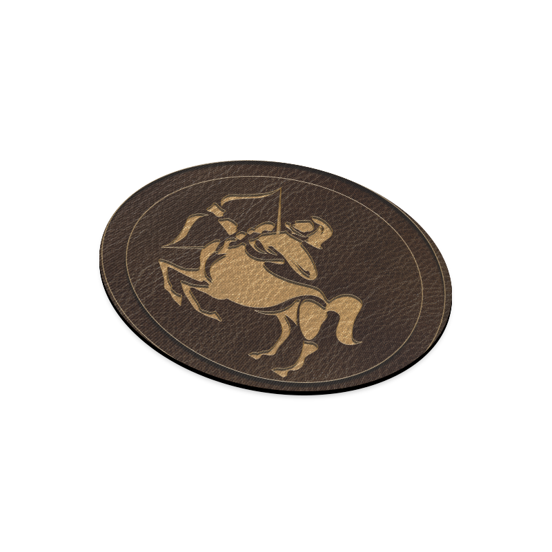 Leather-Look Zodiac Sagittarius Round Mousepad