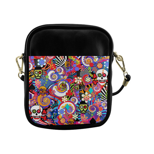 Hot Sling Bag Sugar Skull Pop Art Colorful Print Sling Bag (Model 1627)