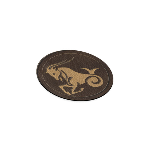 Leather-Look Zodiac Capricorn Round Coaster