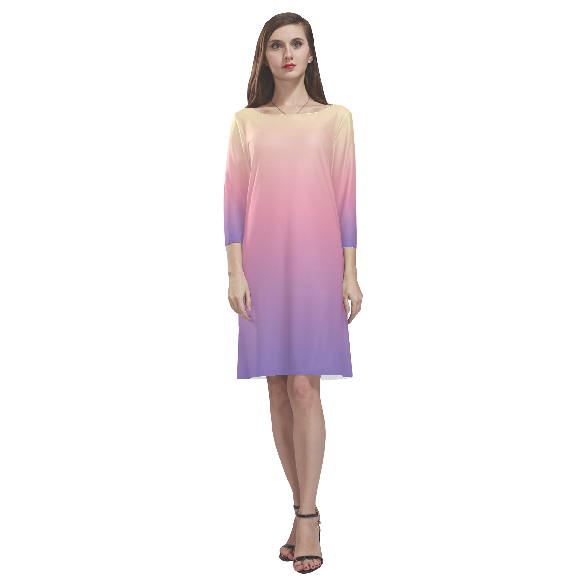 Pastel Ombre Gradient Rhea Loose Round Neck Dress(Model D22)