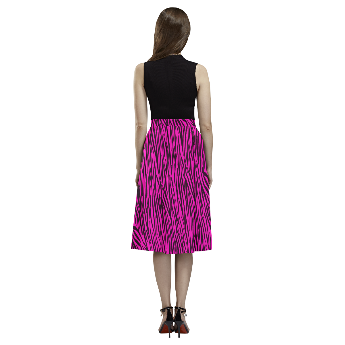 Pink Zebra Stripes Fur Pattern Aoede Crepe Skirt (Model D16)