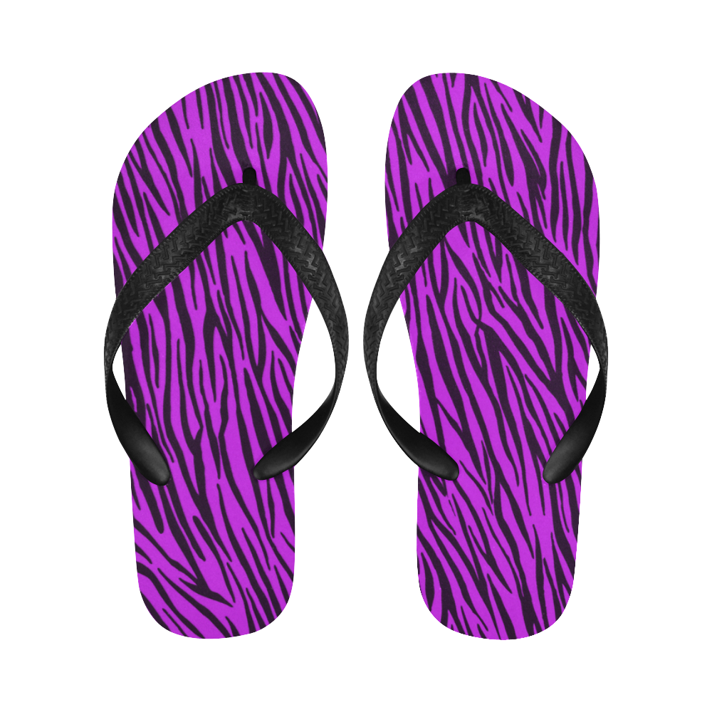 Purple Zebra Stripes Fur Pattern Flip Flops for Men/Women (Model 040)
