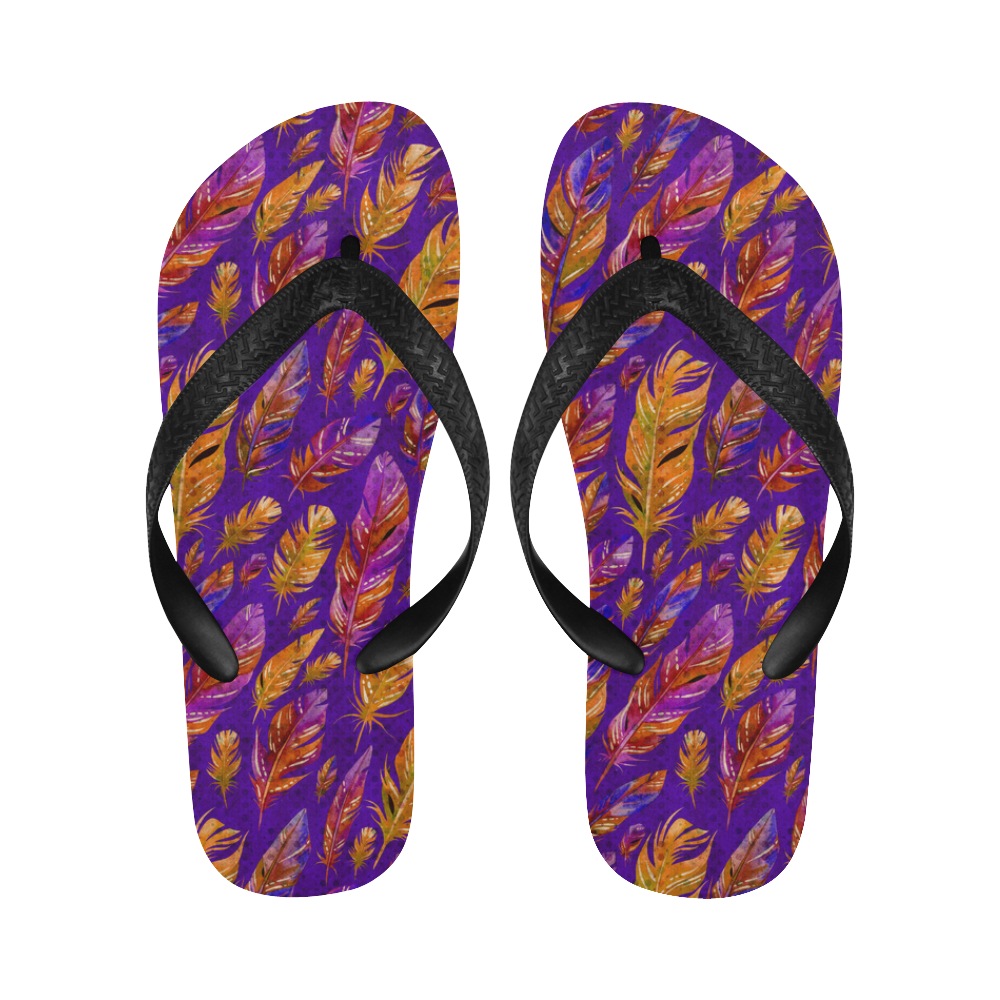Watercolor Feathers And Dots Pattern Purple Flip Flops for Men/Women (Model 040)