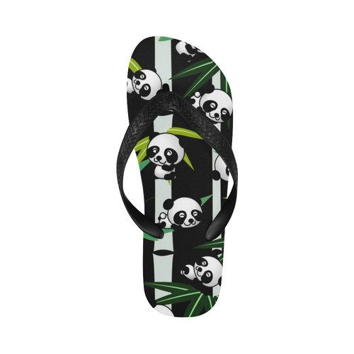 Satisfied and Happy Panda Babies on Bamboo Flip Flops for Men/Women (Model 040)