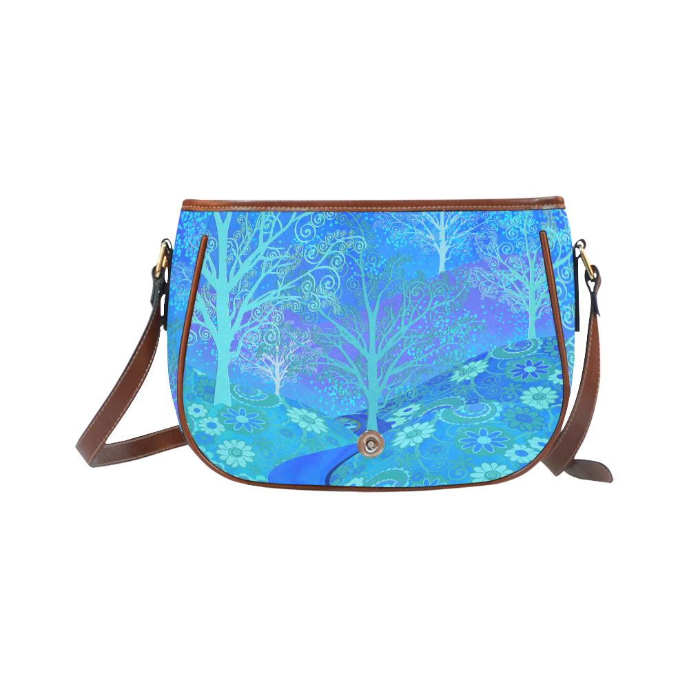Saddlebag Handbag Blue Forest Flower Design by Juleez Saddle Bag/Small (Model 1649) Full Customization