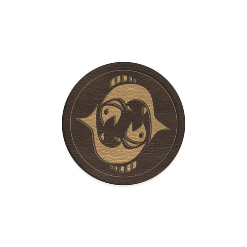 Leather-Look Zodiac Pisces Round Coaster