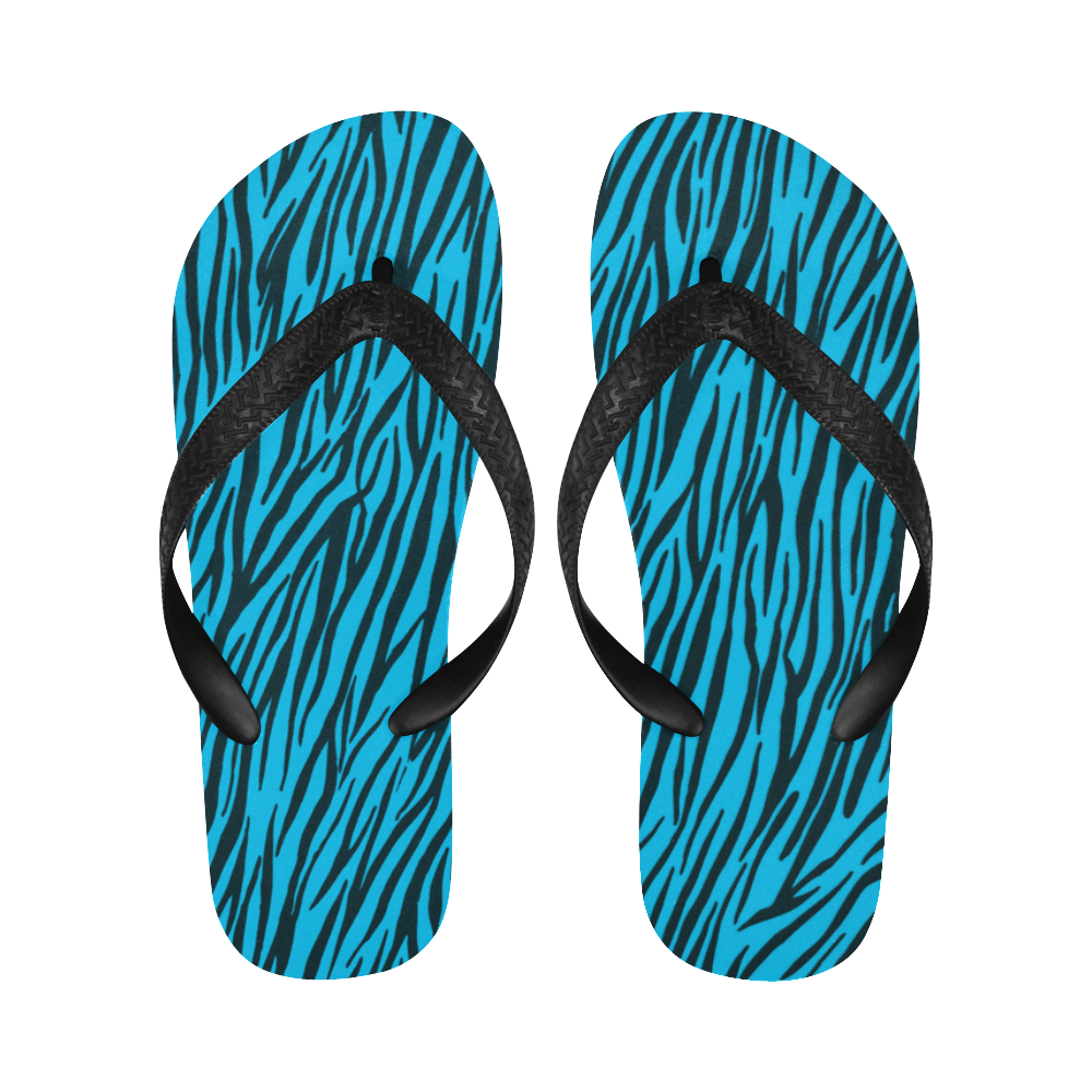 Blue Zebra Stripes Fur Pattern Flip Flops for Men/Women (Model 040)