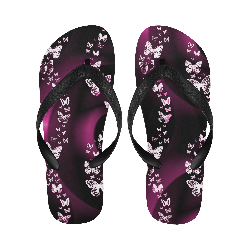 Pink Butterfly Swirl Flip Flops for Men/Women (Model 040)