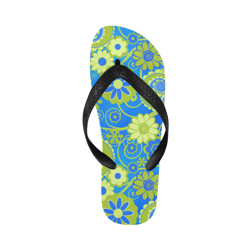 Print Flip Flops Blue Lime Fun Flowers Print Flip Flops for Men/Women (Model 040)