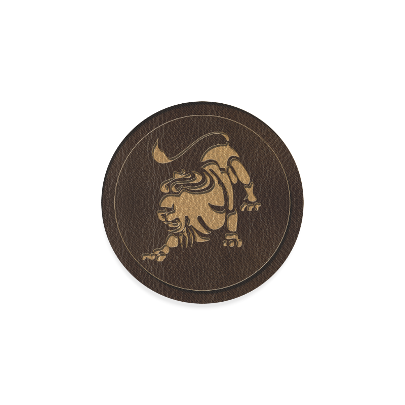 Leather-Look Zodiac Leo Round Coaster