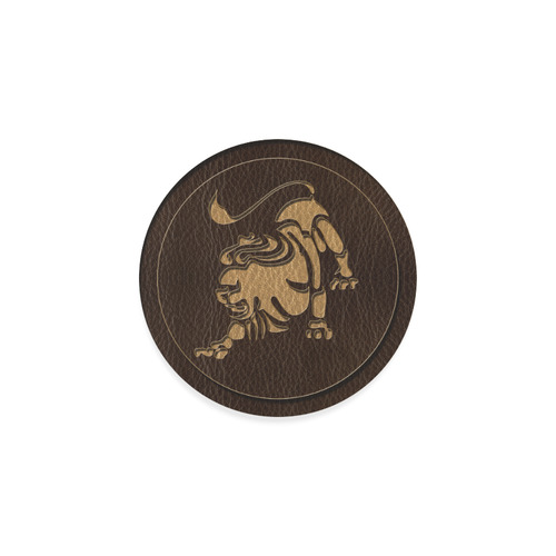Leather-Look Zodiac Leo Round Coaster