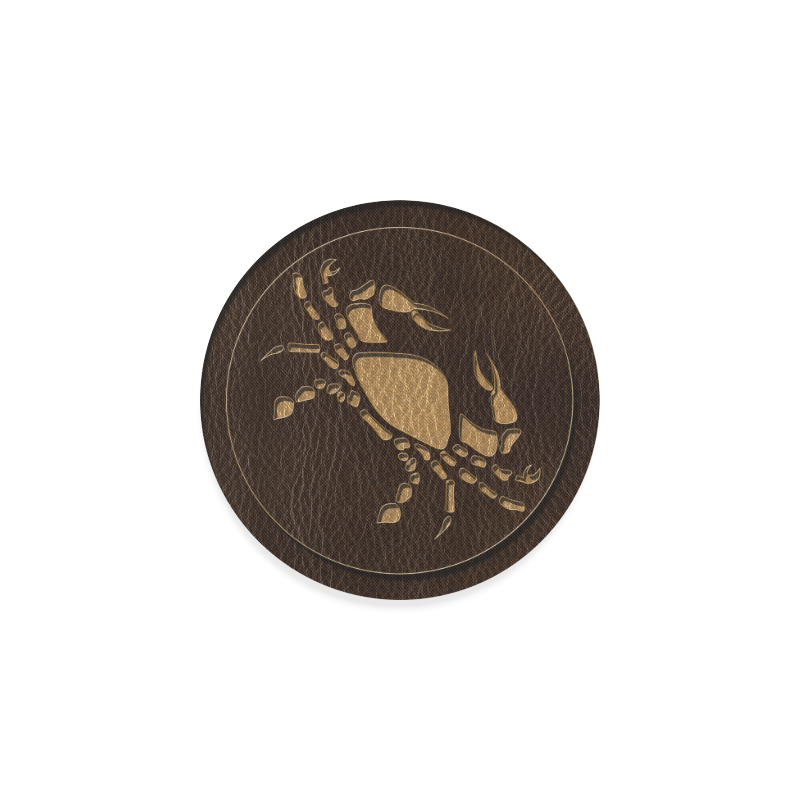 Leather-Look Zodiac Cancer Round Coaster