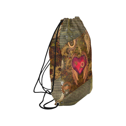 Steampunk, heart with wings Small Drawstring Bag Model 1604 (Twin Sides) 11"(W) * 17.7"(H)