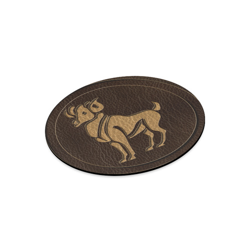 Leather-Look Zodiac Aries Round Mousepad