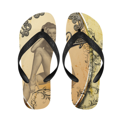 Vintage, wonderful pin up girl Flip Flops for Men/Women (Model 040)