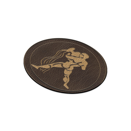 Leather-Look Zodiac Aquarius Round Mousepad