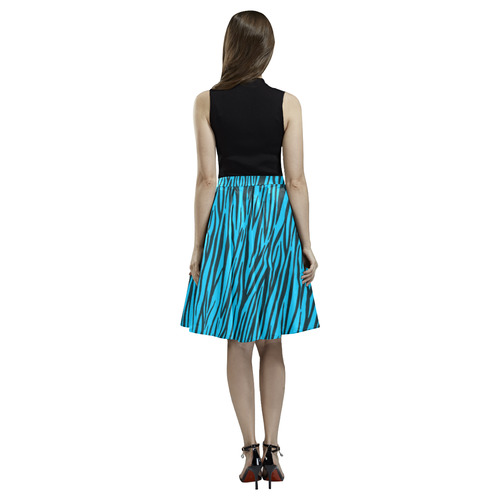 Blue Zebra Stripes Fur Pattern Melete Pleated Midi Skirt (Model D15)