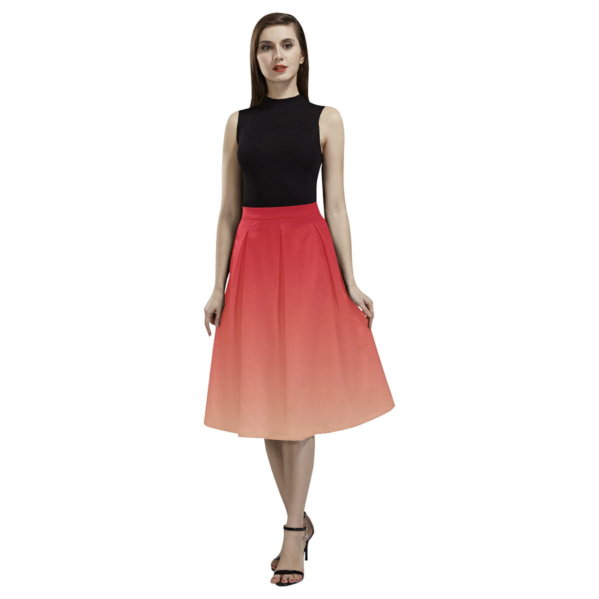 Red Ombre Gradient Aoede Crepe Skirt (Model D16)