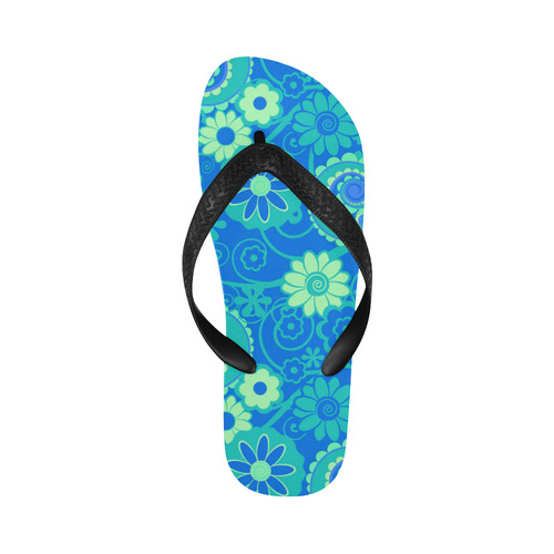 Print Flip Flops Blue Green Fun Flowers Print Flip Flops for Men/Women (Model 040)