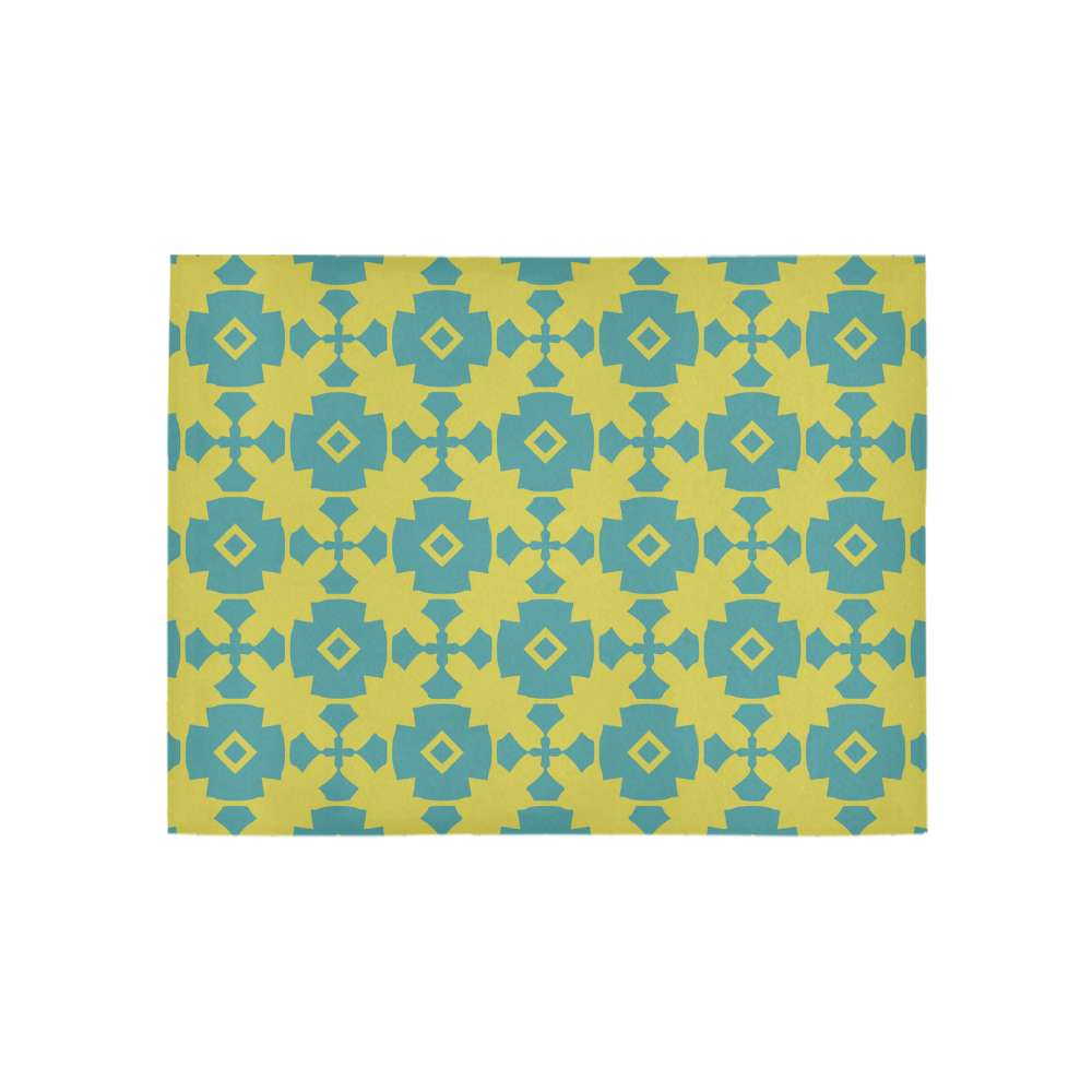 Yellow Teal Geometric Tile Pattern Area Rug 5'3''x4'