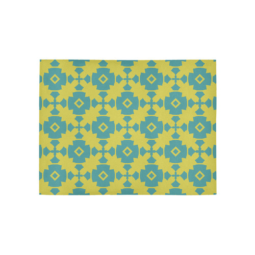 Yellow Teal Geometric Tile Pattern Area Rug 5'3''x4'