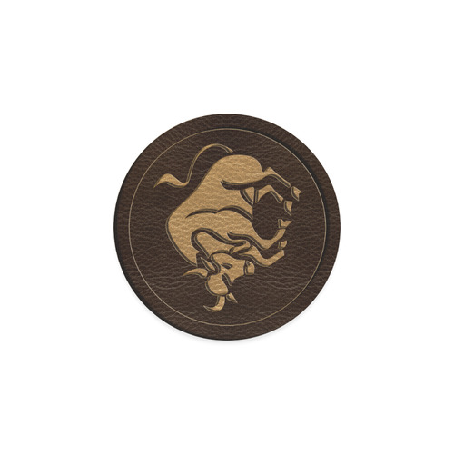 Leather-Look Zodiac Taurus Round Coaster