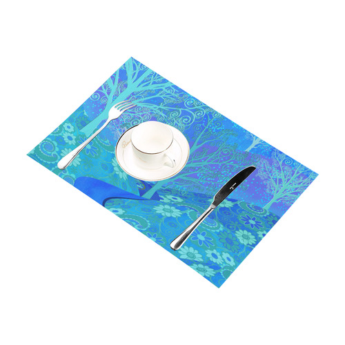 Placemat Set 4 Blue Forest Flower Design by Juleez Placemat 12’’ x 18’’ (Set of 4)