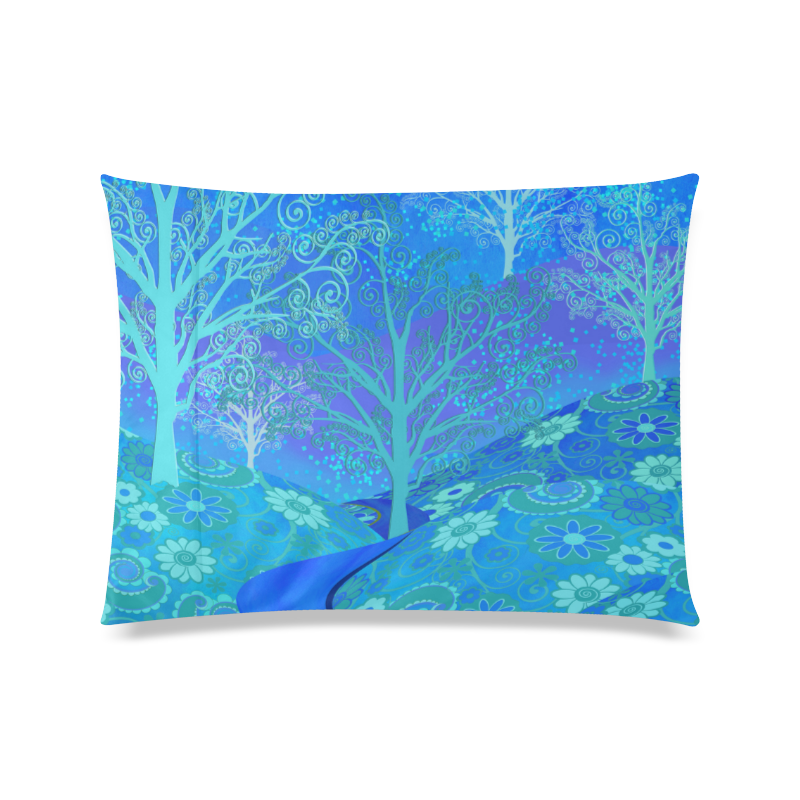Lg Decor Pillow Colorful Blue Forest Flower Design by Juleez Custom Zippered Pillow Case 20"x26"(Twin Sides)
