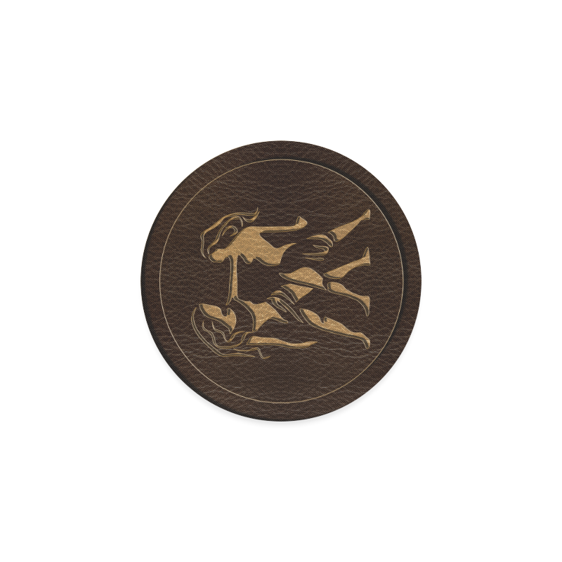 Leather-Look Zodiac Gemini Round Coaster