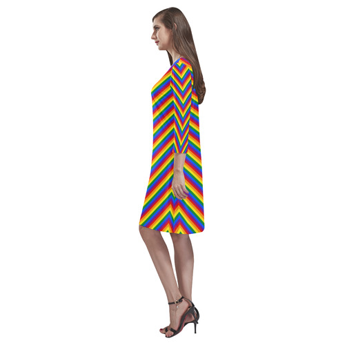 Rainbow  Chevron Pattern Rhea Loose Round Neck Dress(Model D22)
