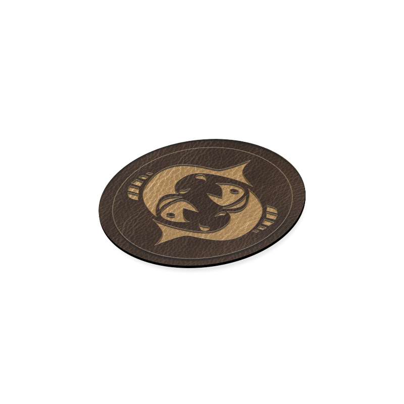 Leather-Look Zodiac Pisces Round Coaster