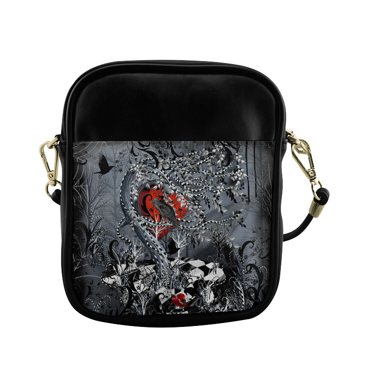 Sling Bag Handbag Raven Heart Print By Juleez Sling Bag (Model 1627)