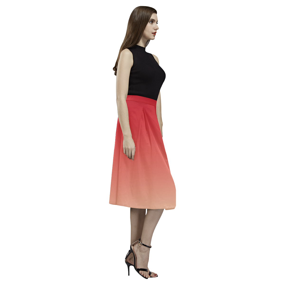 Red Ombre Gradient Aoede Crepe Skirt (Model D16)