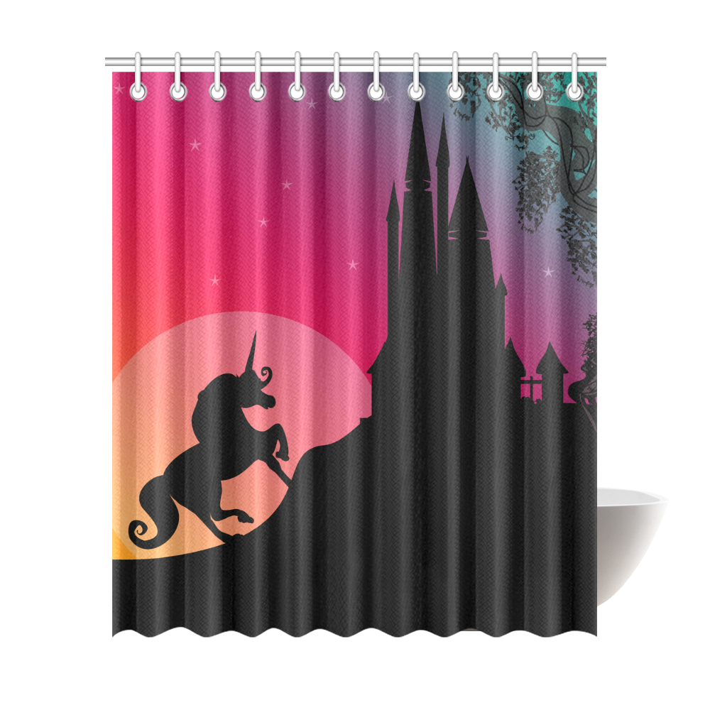 Castle Unicorn Silhouette red Shower Curtain 72"x84"