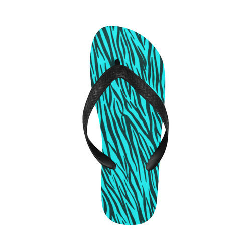 Turquoise Zebra Stripes Fur Pattern Flip Flops for Men/Women (Model 040)