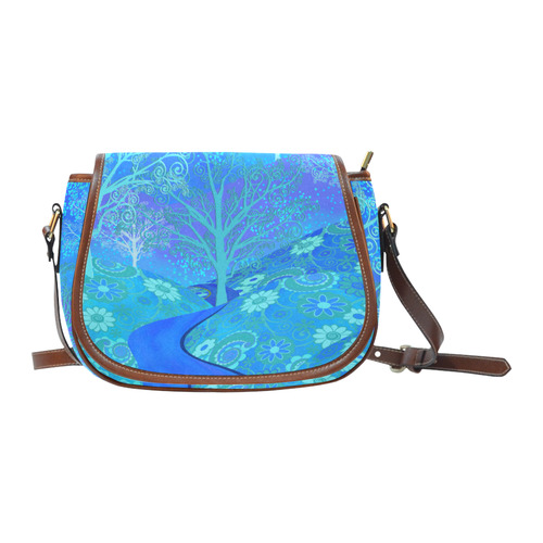 Saddlebag Handbag Blue Forest Flower Design by Juleez Saddle Bag/Small (Model 1649) Full Customization