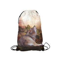 Beautiful wolf in the night Small Drawstring Bag Model 1604 (Twin Sides) 11"(W) * 17.7"(H)