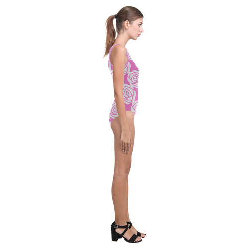 Rose Pattern in Grey on Pink Vest One Piece Swimsuit (Model S04)