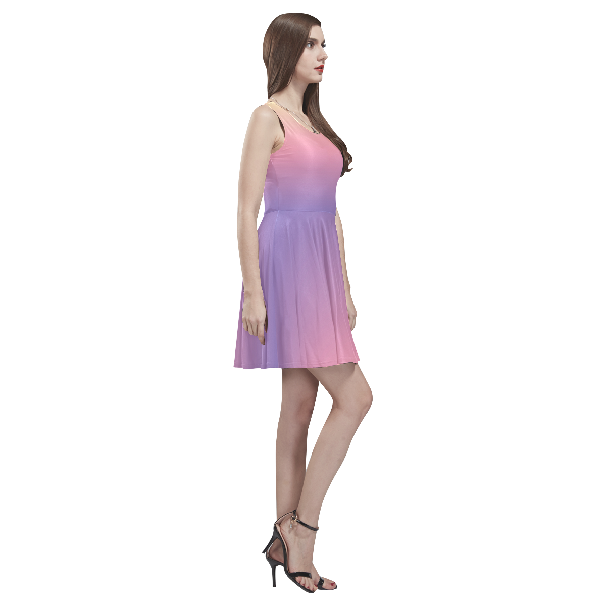 Pastel Ombre Gradient Thea Sleeveless Skater Dress(Model D19)