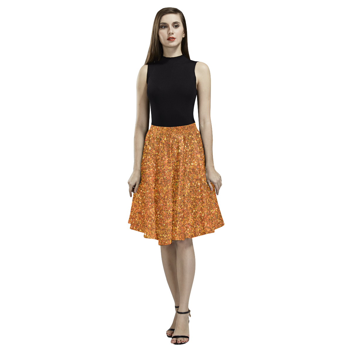 gold glitter Melete Pleated Midi Skirt (Model D15)