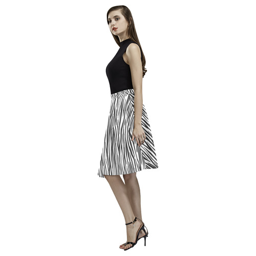 Zebra Stripes Fur Pattern Melete Pleated Midi Skirt (Model D15)