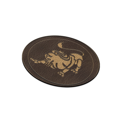 Leather-Look Zodiac Leo Round Mousepad